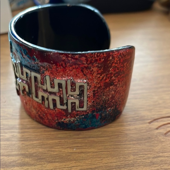 Colorful Geometric Cuff Bracelet with Mother of Pearl details - Picture 7 of 10